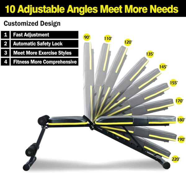 Adjustable Weight Bench, Foldable Workout Benches for Home Gym, 10 Backrest Position Exercise Bench for Strength Training, Upgraded Thickened Steel Support Max Capacity 700LBs - Image 3