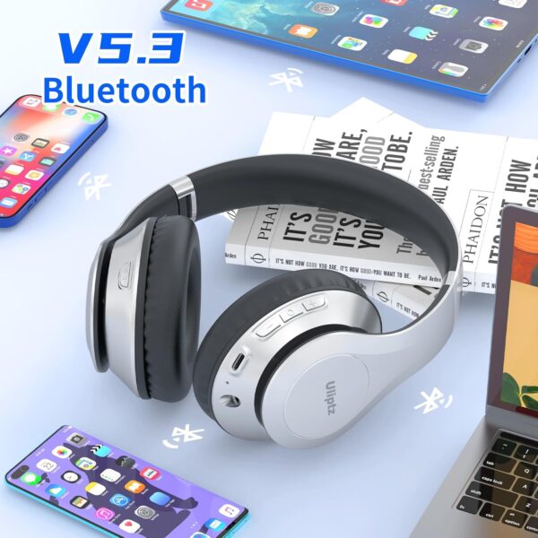 Uliptz Wireless Bluetooth Headphones, 65H Playtime, 6 EQ Sound Modes, HiFi Stereo Over Ear Headphones with Microphone, Foldable Lightweight Bluetooth 5.3 Headphones for Travel/Office/Cellphone/PC - Image 3