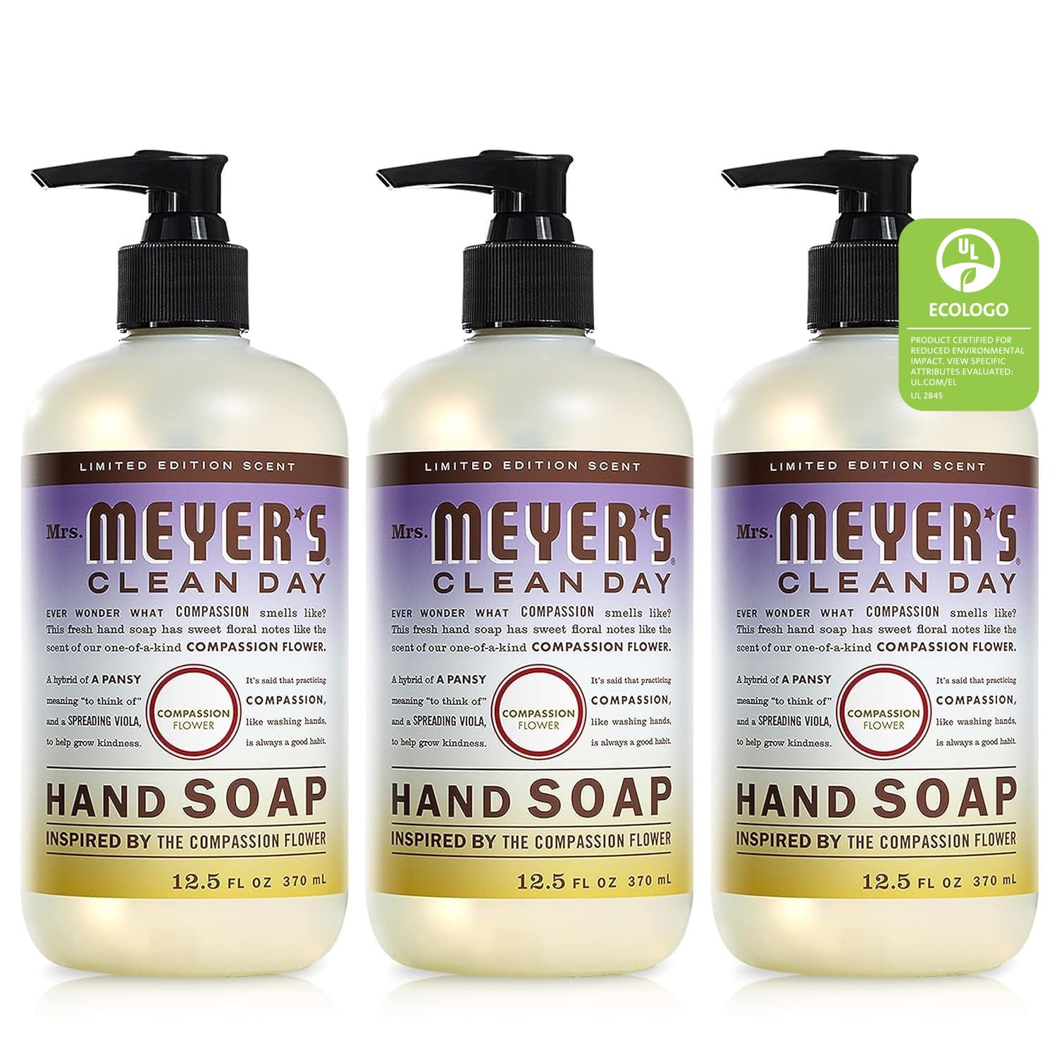 MRS. MEYER\'S CLEAN DAY Hand Soap, Made with Essential Oils, Biodegradable Formula, Compassion Flower, 12.5 fl. oz - Pack Of 3
