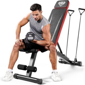 Adjustable Weight Bench, Workout Bench with Adjustable Headrest for Full Body Workout, Fast Folding 660LBS Stable Weight Bench for Versatile Workouts and Workout Bench for Home Gym