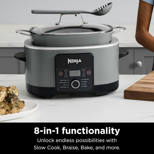 Ninja MC1001 Foodi PossibleCooker PRO 8.5 Quart Multi-Cooker, with 8-in-1 Slow Cooker, Dutch Oven, Steamer, Glass Lid Integrated Spoon, Nonstick, Oven Safe Pot to 500°F, Sea Salt Gray - Image 2