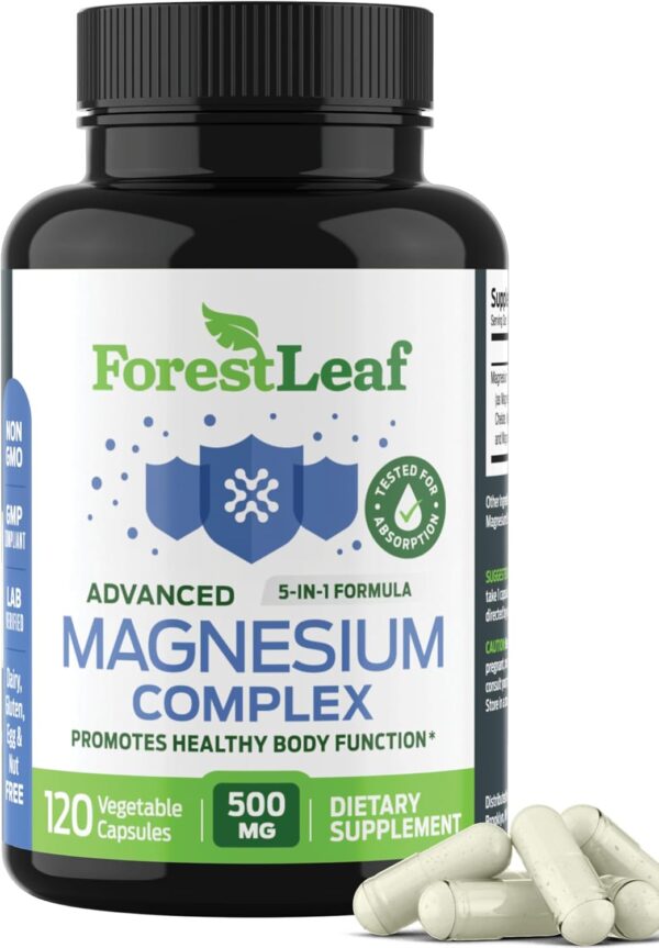 ForestLeaf Magnesium Complex 500mg - Magnesium 500mg Capsules - Magnesium Supplement 500 mg - Magnesium for Sleep, Magnesium for Constipation - Magnesium Supplement for Women (120 Ct)