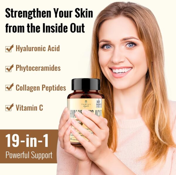 19-in-1 Hyaluronic Acid Capsules - Hylunaric Acid 1200 mg, with Collagen Peptides, Vitamin C, Phytoceramides - for Skin, Eyes, Gastrointestinal, Bones & Joint Lubrication (1 Pack) - Image 2