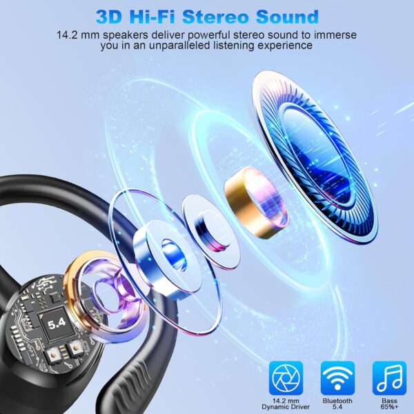 Wireless Earbuds Bluetooth 5.4 Headphones Sport, 2025 Bluetooth Earbuds with Earhooks, 50H Stereo Over Ear Buds, Earphone with 4 ENC Noise Canceling Mic, IP7 Waterproof Headset for Running/Gym/Workout - Image 3