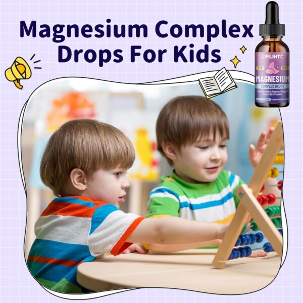 Kids Magnesium Liquid Drops-Magnesium Glycinate Liquid for Kids, L-Threonate Supplement-w/L-theanine, Omega-3, Vitamin B6, D3 - for Sleep, Relaxation, Brain, Bones - 2 Fl Oz Children\'s Magnesium Calm - Image 2