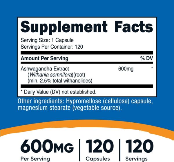 Nutricost Ashwagandha Herbal Supplement 600mg, 120 Capsules - Vegetarian, Non-GMO, Gluten Free, Ashwagandha Root - Image 2