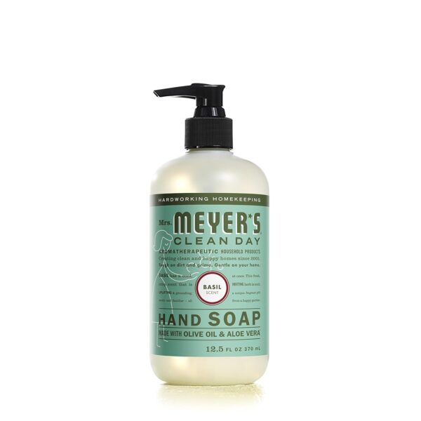 MRS. MEYER\'S CLEAN DAY Hand Soap, Made with Essential Oils, Biodegradable Formula, Basil, 12.5 fl. oz