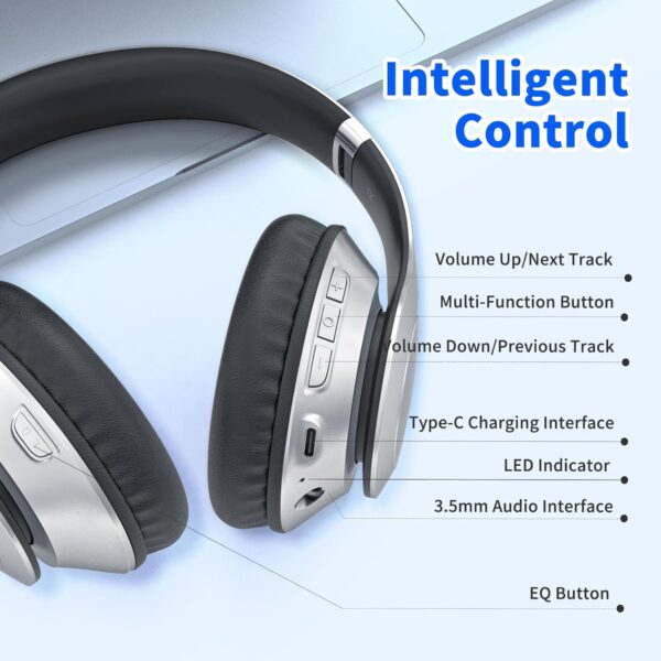 Uliptz Wireless Bluetooth Headphones, 65H Playtime, 6 EQ Sound Modes, HiFi Stereo Over Ear Headphones with Microphone, Foldable Lightweight Bluetooth 5.3 Headphones for Travel/Office/Cellphone/PC - Image 6