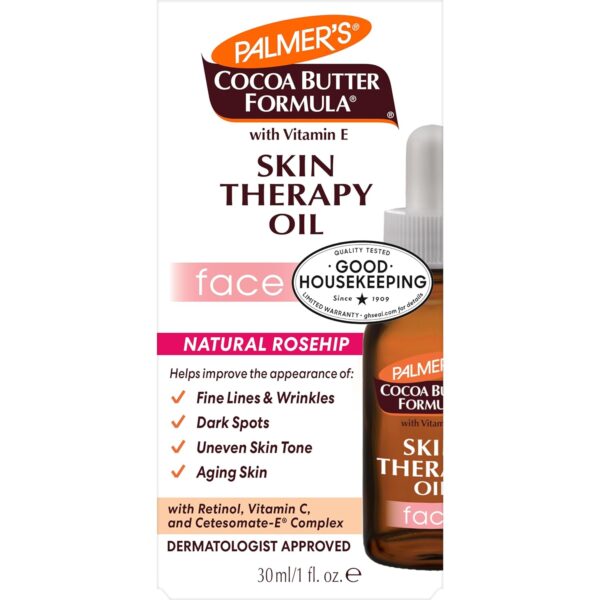 Palmer\'s Cocoa Butter Formula Moisturizing Skin Therapy Face Oil, 1 Oz, Hydrating Face Moisturizer with Vitamin E, C & 10 Pure Facial Oil Blend, Helps Reduce Fine Lines & Dark Spots, Rosehip Fragrance - Image 4