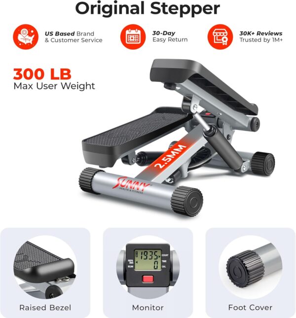 Sunny Health & Fitness Mini Stepper for Exercise at Home, Stair Step Workout Machine with Resistance Band, Fullbody Cardio, Upgraded Over 300lb Weight Capacity, Optional Free SunnyFit App Connection - Image 6