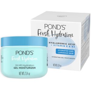POND\'S Hyaluronic Acid, Vitamin E & B3 Gel Face Moisturizer For 24 hour Hydration and Luminous Skin, 3.4 oz