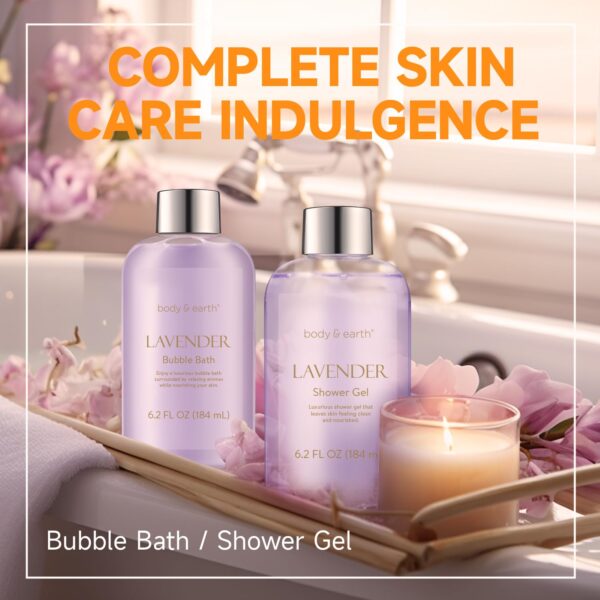 BODY & EARTH Bath and Body Gift Set - Luxurious 6 Pcs Bath Kit for Women, Relaxing Spa Set with Lavender Scent, Perfect Birthday Gift Set for Women Includes Bubble Bath, Shower Gel, Body Lotion - Image 5
