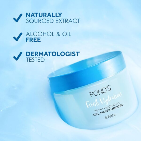POND\'S Hyaluronic Acid, Vitamin E & B3 Gel Face Moisturizer For 24 hour Hydration and Luminous Skin, 3.4 oz - Image 3