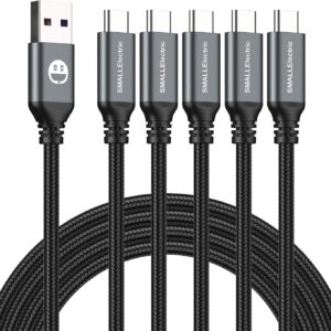 USB Type-C to A Cable 5pack 6ft Braided Fast Charging 3A Quick Charger Cord, 6 Foot Compatible iPhone 16/15,Samsung Galaxy S10 S9 S8 Plus, Note 10 9 8, LG V50 V40 G8 G7(Grey)