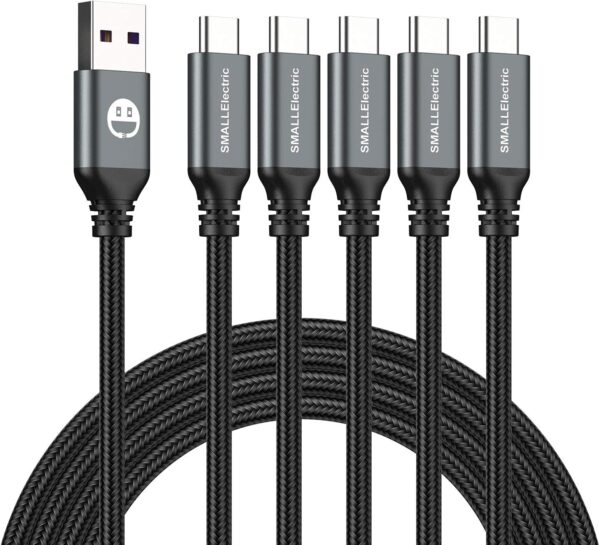 USB Type-C to A Cable 5pack 6ft Braided Fast Charging 3A Quick Charger Cord, 6 Foot Compatible iPhone 16/15,Samsung Galaxy S10 S9 S8 Plus, Note 10 9 8, LG V50 V40 G8 G7(Grey)