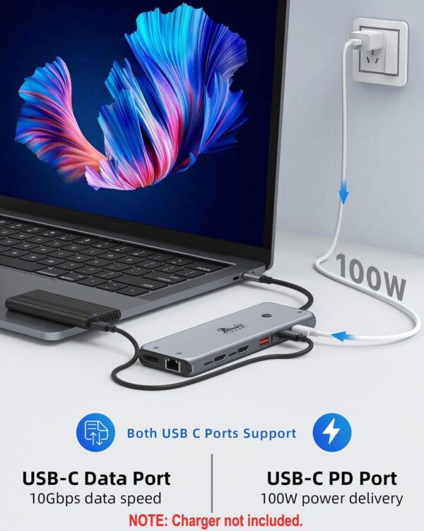 USB C Hub USB C Docking Station Dual Monitor 13 in 1 Triple Display Multiport Adapter with 2 HDMI+DP+8 USB C/A Ports+Ethernet+Audio, USB C Dongle for MacBook/Dell/HP/Lenovo ThinkPad/Surface - Image 5