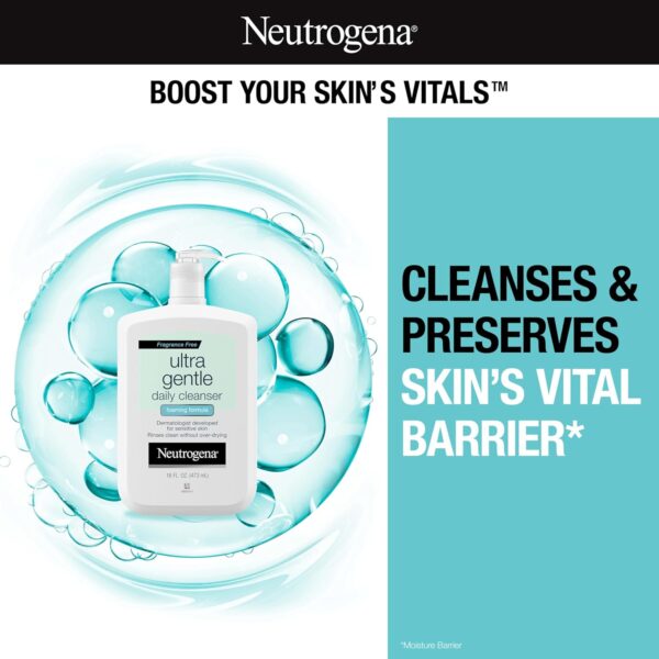 Neutrogena Fragrance Free Ultra Gentle Foaming Daily Cleanser, Hydrating Face Wash for Sensitive Skin, Removes Makeup & Gently Cleanses Without Over Drying, Hypoallergenic, 16 fl. oz - Image 2