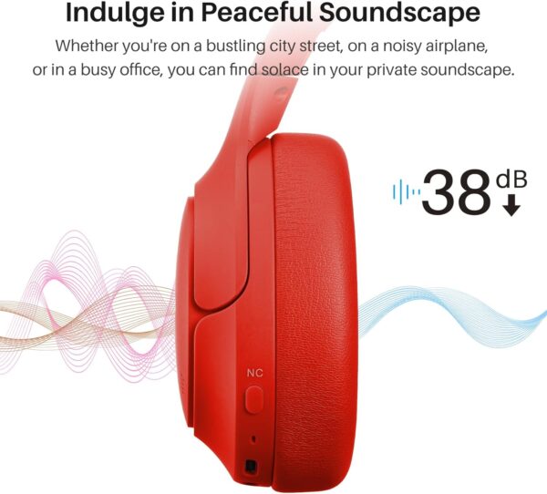 TOZO HT2 Hybrid Active Noise Cancelling Headphones, Wireless Over Ear Bluetooth Headset, 60H Playtime, Hi-Res Audio Custom EQ via App Deep Bass Comfort Fit Ear Cups, for Home Office Travel Black - Image 3
