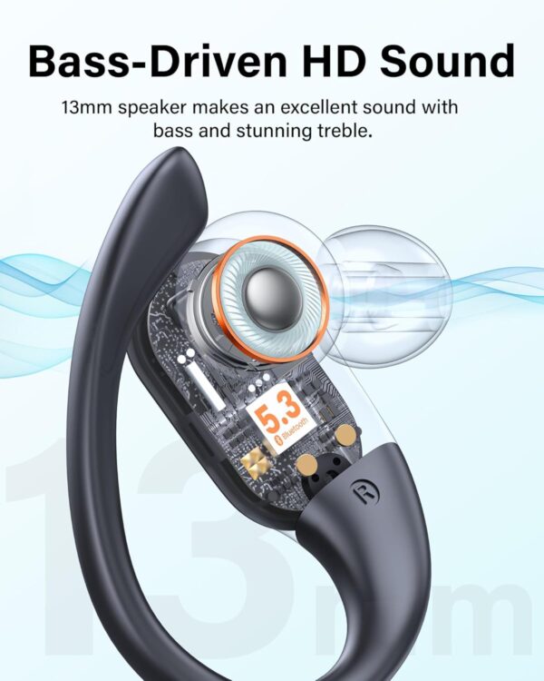 Wireless Earbuds Bluetooth Headphones Ear Buds 70H Playback Digital Display Wireless Charging Case Deep Bass Earphones Over Ear Sport Waterproof Bluetooth Headset for Workout Running Black - Image 4