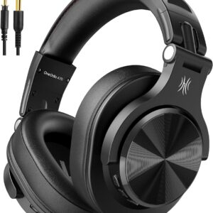 OneOdio A70 Bluetooth Over Ear Headphones, Wireless Headphones with 72H Playtime, Hi-Res, 3.5mm/6.35mm Wired Audio Jack for Studio Monitor & Mixing DJ Guitar AMP, Computer Laptop PC Tablet - Black