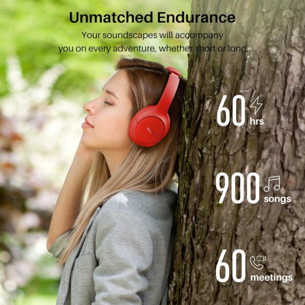 TOZO HT2 Hybrid Active Noise Cancelling Headphones, Wireless Over Ear Bluetooth Headset, 60H Playtime, Hi-Res Audio Custom EQ via App Deep Bass Comfort Fit Ear Cups, for Home Office Travel Black - Image 5