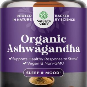 Natures Craft High Strength Organic Ashwagandha Supplements - Calm Mood Support Ashwagandha with Black Pepper for Enhanced Absorption - Vegan and Non-GMO (30 Tablets)