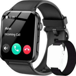 Smart Watch for Men Women - 1.85\'\'HD Screen with Make and Answer Calls, with AI Voice Assistant, SpO2/Heart Rate/Sleep Monitor, 100+ Sports Modes, Smartwatch for Android and iOS (2 Straps)