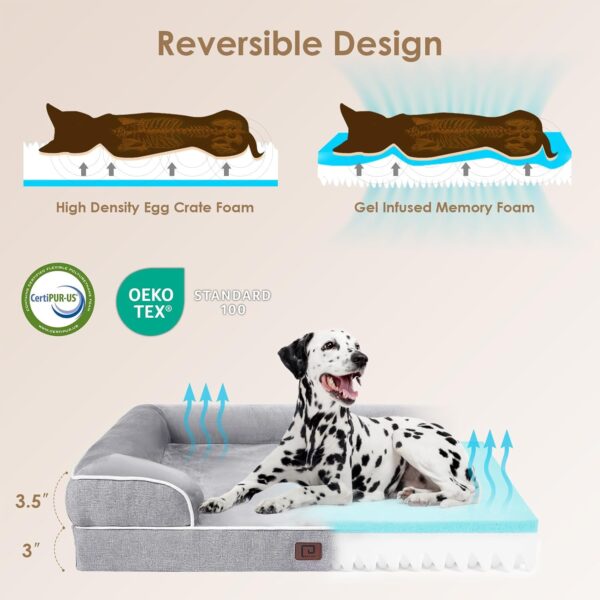 EHEYCIGA Orthopedic Dog Beds Large Sized Dog, Waterproof Memory Foam Pet Bed with Sides, Non-Slip Bottom Large Pet Bed with Washable Removable Cover, Grey - Image 2