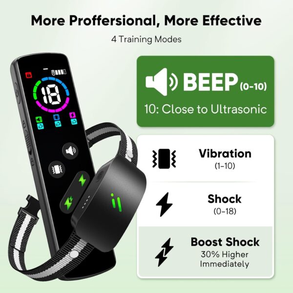 Dog Shock Collar with 10 Levels Beep, 2680FT 4 Modes Electric Dog Training Collar with Remote, Waterproof E Collar Dog Shocker for Large Medium Dogs (8-120Lbs) Black - Image 2
