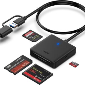 Memory Card Reader, BENFEI 4in1 USB 3.0 and USB-C to SD Micro SD MS CF Card Reader Adapter, 4 Cards Simultaneously Read and Write, Compatible with iPhone 15 Series, MacBook Pro/Air 2023, and More