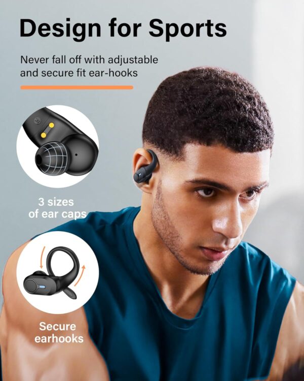 Wireless Earbuds Bluetooth Headphones Ear Buds 70H Playback Digital Display Wireless Charging Case Deep Bass Earphones Over Ear Sport Waterproof Bluetooth Headset for Workout Running Black - Image 3