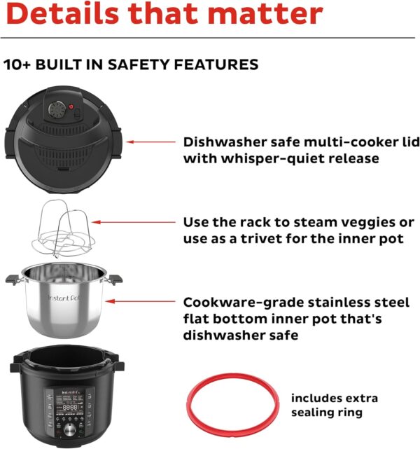 Instant Pot Pro (8 QT) 10-in-1 Pressure Cooker, Slow Cooker, Rice/Grain Cooker, Steamer, Sauté, Sous Vide, Yogurt Maker, Sterilizer, and Warmer, Includes App With Over 800 Recipes, Black - Image 6