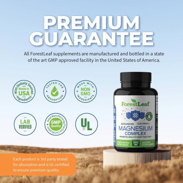 ForestLeaf Magnesium Complex 500mg - Magnesium 500mg Capsules - Magnesium Supplement 500 mg - Magnesium for Sleep, Magnesium for Constipation - Magnesium Supplement for Women (120 Ct) - Image 6