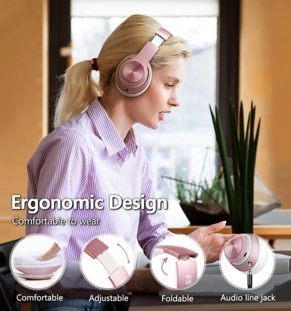 Bluetooth Headphones Over Ear, 60 Hours Playtime Foldable Headphones Wireless Bluetooth Hi-Fi Stereo Deep Bass with 6 EQ Modes, Adjustable Lightweight Headset with Microphone, FM, SD/TF for Adults - Image 3