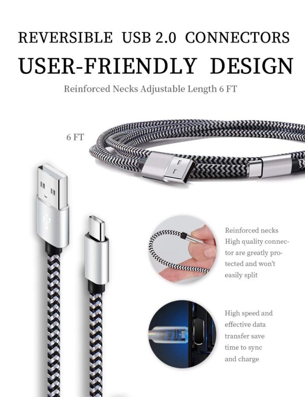 Teeind USB Type C Cable Fast Charging, Tpc001 5 Pack(6Ft 3A) Braided C Charger Cables Compatible with Samsung S10e/note 9/s10/s9/s8 Plus/A80/A50/A20 - Image 4