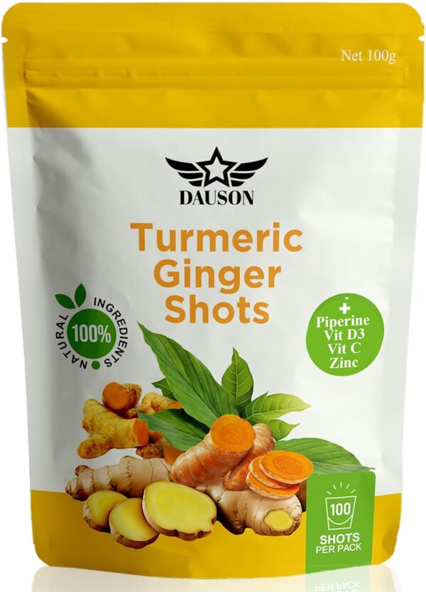 Turmeric Ginger Shots with Piperine, Vitamins, Zinc & Orange | High Bioavailability Supplement for Joint, Heart, Brain, Gut & Skin Health | Curcumin Immune Support | 100 Shots