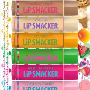 Lip Smacker Original & Best Holiday Flavored Lip Balm Party Pack, Oatmeal Cookie, Vanilla, Mango, Watermelon, Tropical Punch, Cotton Candy, Kiwi, Strawberry, Clear