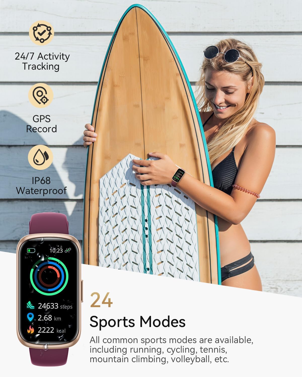 Fitness Tracker, Fitness Tracker Watches for Women with Heart Rate/Blood Oxygen/Sleep Monitor, 20+ Sports Modes Smart Watches for Women/Men, Activity & Step Tracker Smart Watch for Android/iOS Phones - Image 3