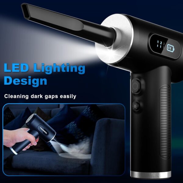 Compressed Air Duster-3 Gear Adjustable 100000RPM Electric Air Duster with LED Light, Rechargeable Cordless Air Blower for Keyboard Electric Devices Cleaning. Replaces Compressed Air Cans (Black) - Image 3