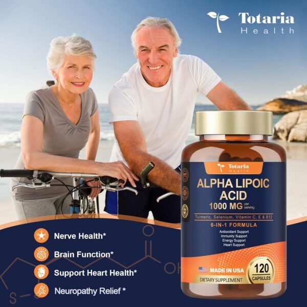 Alpha Lipoic Acid - 1000mg ALA Supplement Capsules for Neuropathy Support Supplement Nerve Health, Liver Detox, Antioxidant, Metabolism and Cell Energy, Anti-Aging - Non-GMO, Gluten Free, Vegan Safe - Image 3