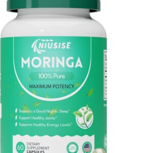Moringa Powder Capsules, Organic Supplement 800mg Green Superfood from Moringa Leaf, Super Supplement Supports for Energy, Gut & Skin Health, Essential Vitamins, Vegan - 60 Capsules