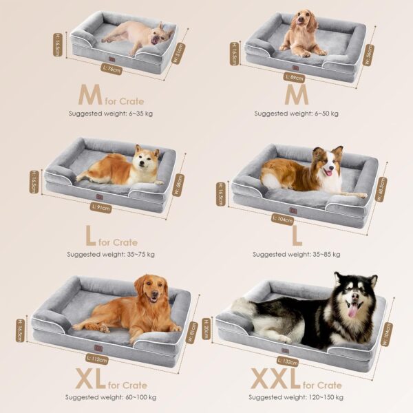 EHEYCIGA Orthopedic Dog Beds Large Sized Dog, Waterproof Memory Foam Pet Bed with Sides, Non-Slip Bottom Large Pet Bed with Washable Removable Cover, Grey - Image 5