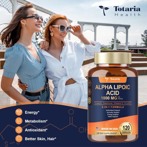 Alpha Lipoic Acid - 1000mg ALA Supplement Capsules for Neuropathy Support Supplement Nerve Health, Liver Detox, Antioxidant, Metabolism and Cell Energy, Anti-Aging - Non-GMO, Gluten Free, Vegan Safe - Image 4