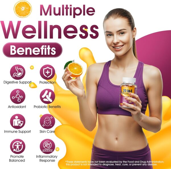 Fiber Supplement 20-in-1, Fiber Gummies for Adults, 50 Billion CFU Probiotic & Prebiotic Supplement with Inulin, Psyllium, Support for Gut & Digestive Health, 60-Count, Peach & Orange - Image 2