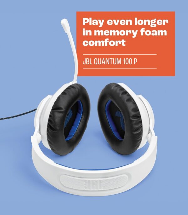JBL Quantum 100P - Wired Over-Ear Gaming Headset with a Detachable mic, QuantumSOUND Signature, Memory Foam Comfort, Compatible with Windows Sonic Surround Sound (White) - Image 4