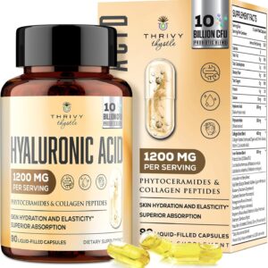 19-in-1 Hyaluronic Acid Capsules - Hylunaric Acid 1200 mg, with Collagen Peptides, Vitamin C, Phytoceramides - for Skin, Eyes, Gastrointestinal, Bones & Joint Lubrication (1 Pack)