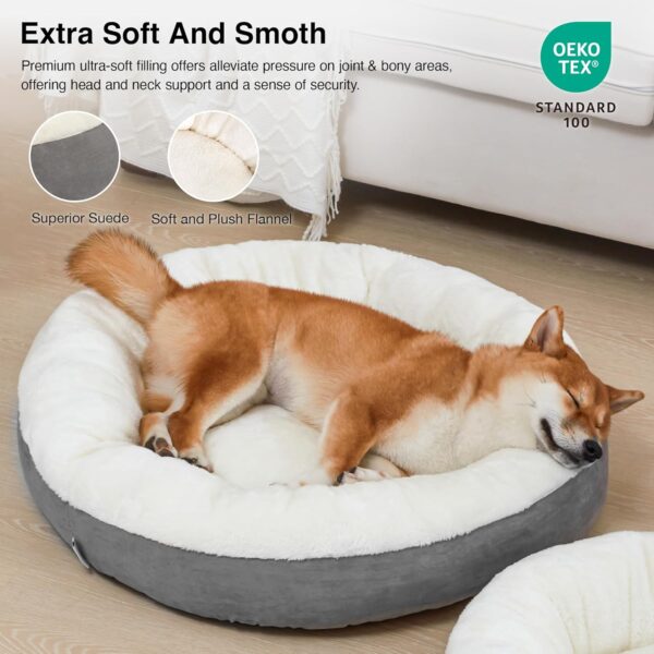 Love\'s cabin Round Donut Cat and Dog Cushion Bed, 30in Pet Bed for Medium or Large Dogs, Anti-Slip & Water-Resistant Bottom, Soft Durable Fabric Pet beds, Washable Calming Cat & Dog Bed Grey - Image 3