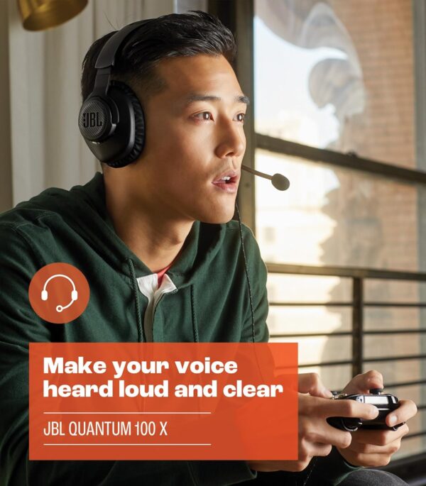 JBL Quantum 100X - Wired Over-Ear Gaming Headset with a Detachable mic, QuantumSOUND Signature, Memory Foam Comfort, Compatible with Windows Sonic Surround Sound (Black) - Image 4