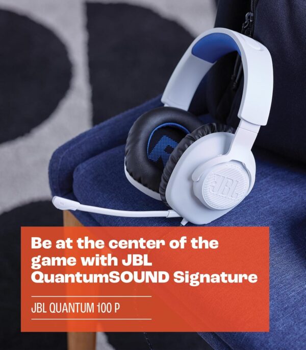 JBL Quantum 100P - Wired Over-Ear Gaming Headset with a Detachable mic, QuantumSOUND Signature, Memory Foam Comfort, Compatible with Windows Sonic Surround Sound (White) - Image 2