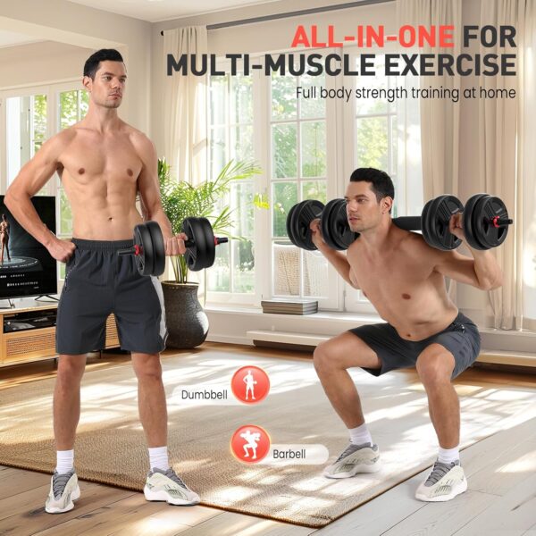Adjustable Dumbbells, 20/30/40/55/60/70/80/90lbs Free Weight Set with Connector, 2 or 3 in 1 Dumbbells Used as Barbell, Kettlebells, Fitness Exercises for Home Gym Suitable for Men/Women - Image 2